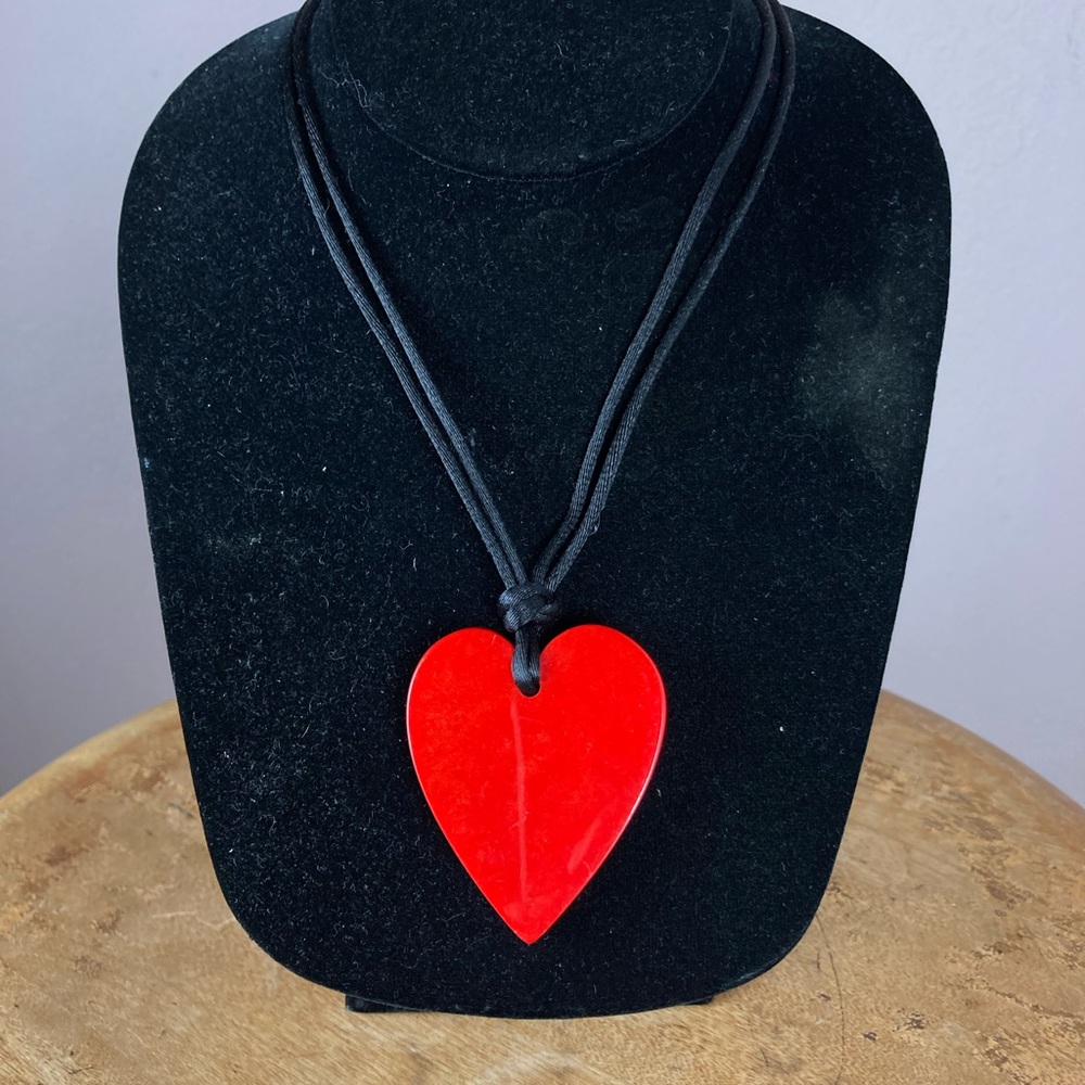 Zsiska Red Heart Pendant Necklace on Adjustable Sleek Black Cord